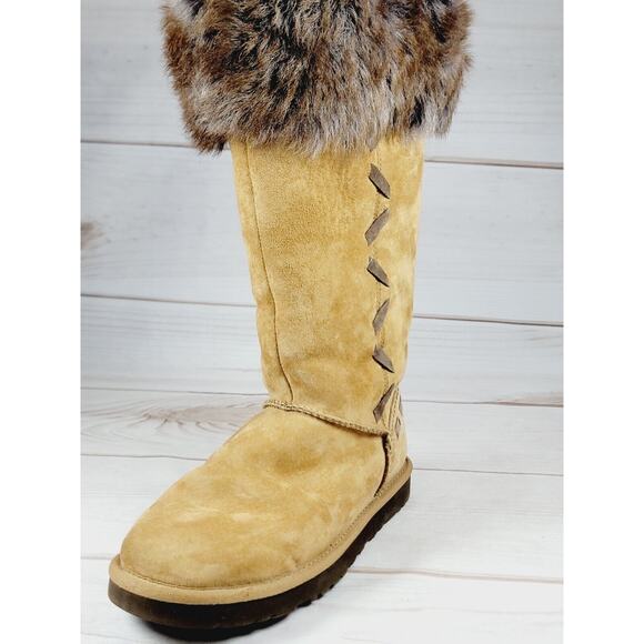 UGG Boots Australia Rosana Fur Cuff Style 1008044 Chestnut Wool Brown Boots Sz 7 - Picture 13 of 16